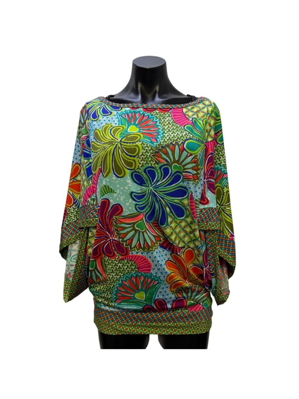 Trina Turk Multicolor Floral Print Dress Dolman Sleeves Size S